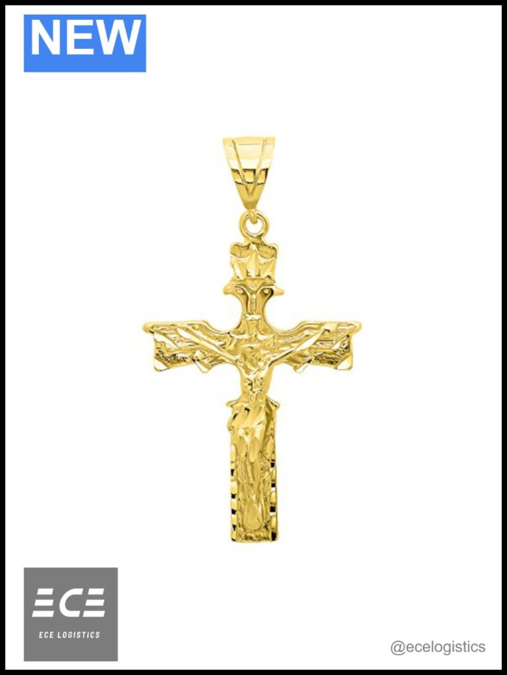 14k Gold Plated Crowned Eagle Crucifix Pendant Large Religious Necklace